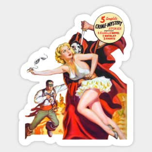REVISTANGO #40 - Blonde Heroine Fleeing Masked Killer Beneath Fiery Sky While Gunman Rushes Through Flames in 1940s Vintage Pulp Crime Mystery Illustration of Danger, Desire, and Suspense Sticker